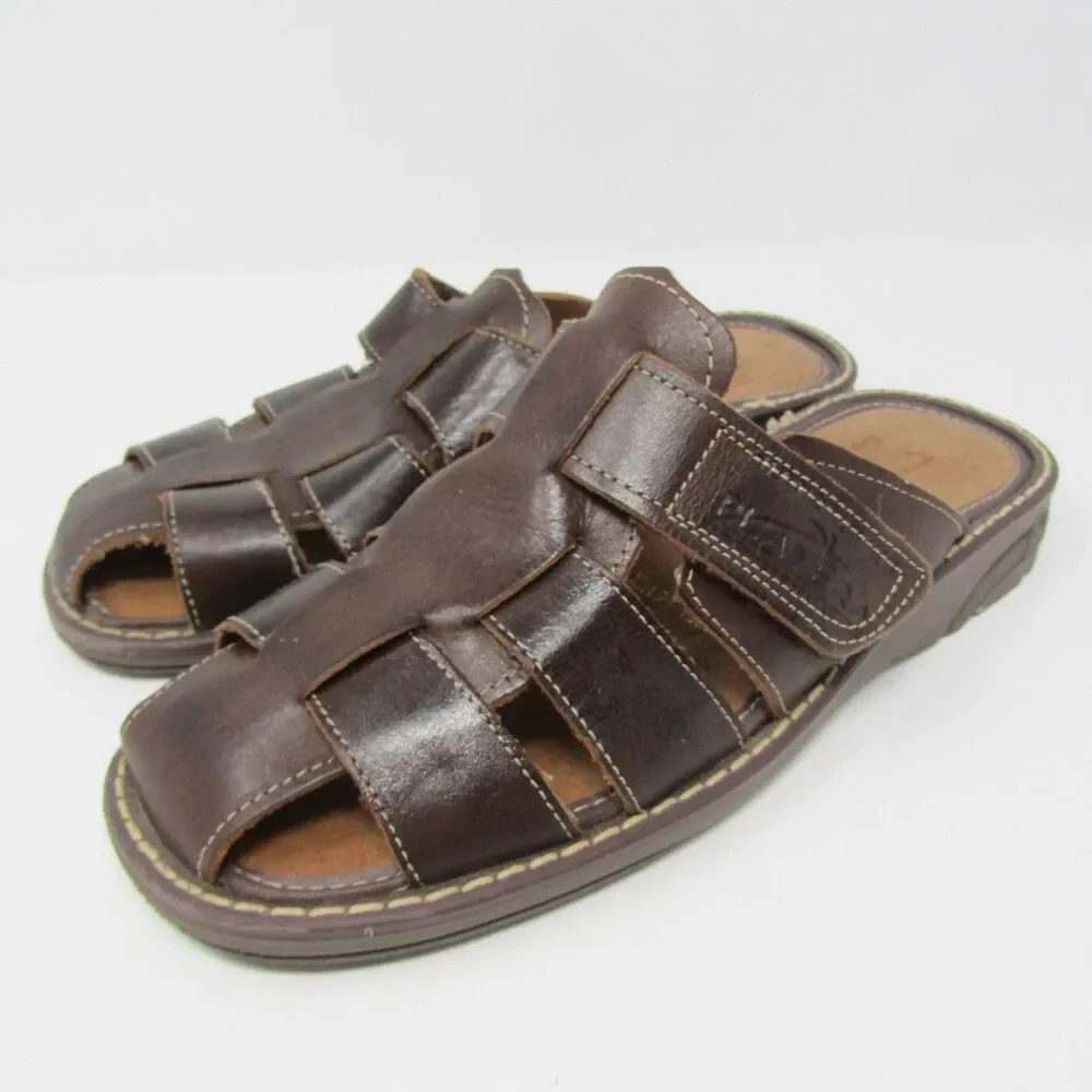 Playera Huaraches Men's Brown Leather Fisherman Sandals US 8.5 Hook & Loop Mules